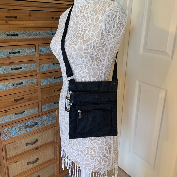 Four Pocket Organizer - Geometric Pattern - Crossbody Handbag –Black - NWT - Picture 3 of 8